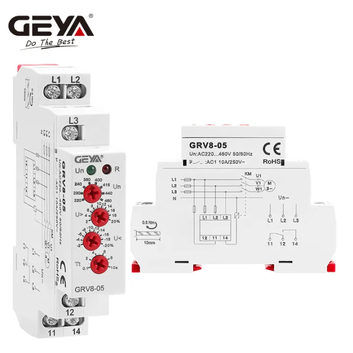 GEYA Din Rail 3 Phase Failure Phase Sequence Voltage Monitoring Relay ...