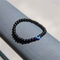 Blue Bracelet with Crystal Black Beeds for Men, Women, Girl, Boys and Kids Adjustable for Evil Eye Protection. 