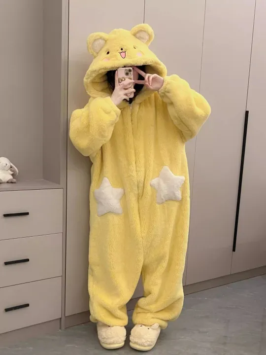 Women's%20Cartoon%20Hooded%20Kigurumi%20Unicorn%20Winter%20Jumpsuit%20Pajamas%20Women%20Coral%20Fleece%20Thickened%20Home%20Clothing%20Holiday%20Gift%20-%20Image%203