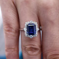 Huitan Noble Women Blue Cubic Zirconia Rings Luxury Accessories for Wedding Anniversary Party Silver Color Modern Trendy Jewelry.