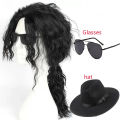 Anime Michael Jackson Cosplay Michael Cosplay Black Wig Michael Role Play Medium Long Curly Black Hair Wig Halloween Cos Wigs.