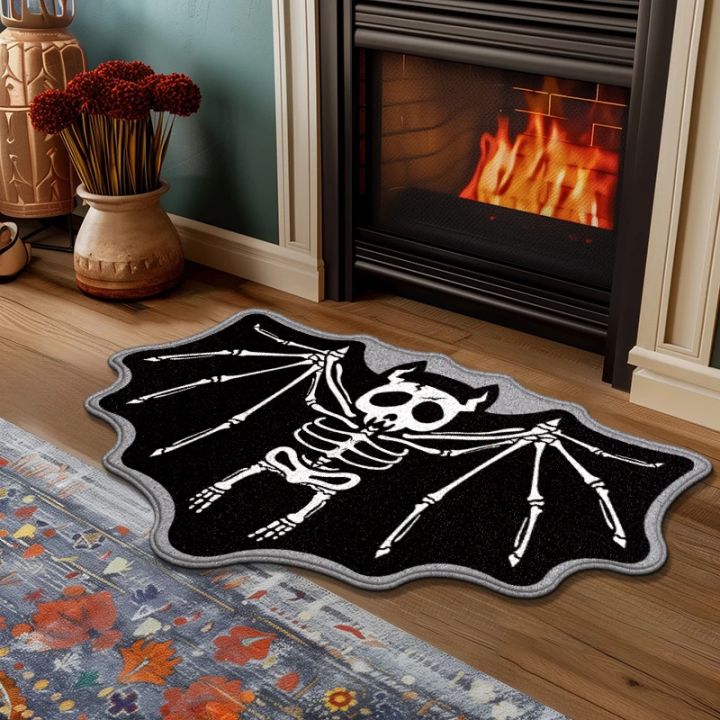 VIKAMA Halloween Shaped Decorative Rug Black Spider Web Ghost Gothic Bathroom Entryway Footrest Washable Dirty Resistant Carpet