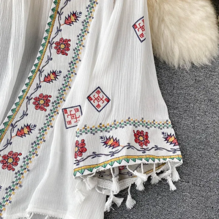 Summer%20Women's%20Shirt%20Bohemian%20Holiday%20Style%20Embroidered%20Tassel%20Chiffon%20Cardigan%20New%20Waist%20Female%20Slim%20Short%20Tops%20-%20Image%205