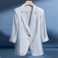 Women's Light Blue Acetate Suit Jacket Summer Style Lightweight Single Button Casual Top. 