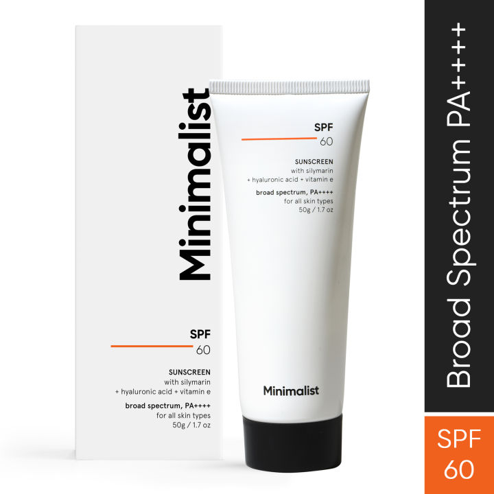 Minimalist SPF 60 Sunscreen | PA ++++ | Pregnancy Safe | For Sensitive Skin | With Potent Antioxidants & Advanced Filters | No White Cast | 50 g