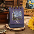 1 pc 2025 Vintage Mini Bronzing Painting Desk Calendar Tabletop Flip Monthly Calendar Student Notepad Schedule Planner Calendar. 