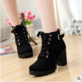 Boots Women Shoes Women Fashion High Heel Lace Up Ankle Boots Ladies Buckle Platform Artificial Leather Shoes bota feminina 2024. 