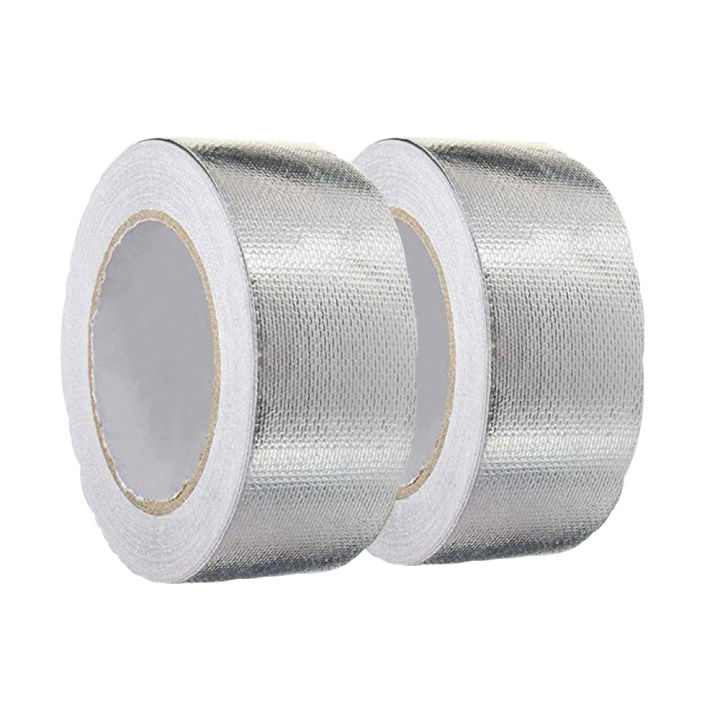 2Pcs Glass Fibre Aluminium Foil Adhesive Tape Duct Insulation High Temperature Heavy Duty Metal Tape Reinforced Waterproof Tape