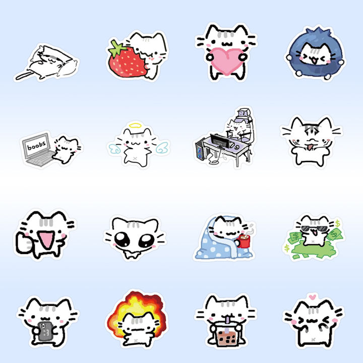 25/50pcs Line Kitten Daily Graffiti Sticker Cute Cat Cartoon Decal for ...