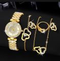 6 pcs Gold Juwelery Set women diamond gold colour wath earing necklace bracelets luxury casual Juwelery Set. 