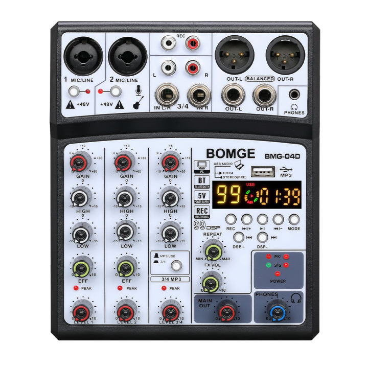 BOMGE%204%20Channels%20Audio%20Sound%20Mixer%20Mixing%20DJ%20Console%20USB%20with%2048V%20Phantom%20Power%2099DSP%20Effects%20-%20Image%207