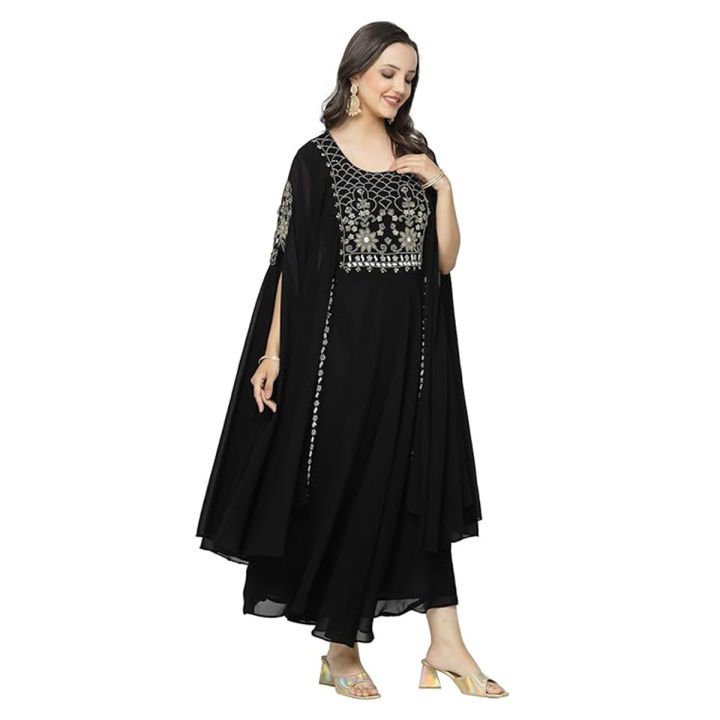 Indian Georgette Embroidery Shalwar Kameez For Women With Butterfly Salwar And Orna Free Size Comfortable Fit