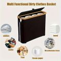 Foldable Toilet Paper Holder with Lid Large Capacity Space-Saving Bathroom Organizer Durable Wood Frame Gray Fabric Finish. 