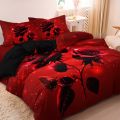 3pcs Romantic Red Rose Print Duvet Cover Bedding Set - Includes 1 Duvet Cover & 2 Pillowcases Perfect For All Seasons. 