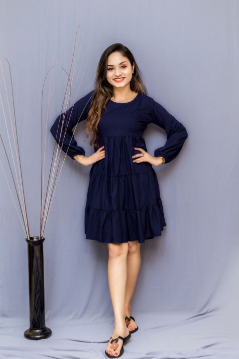 Tulle%20frock%20design%20collection%20viscose%20ladies%20women%20red%20blue%20black%20short%20round%20neck%20long%20sleeved%20-%20Image%204