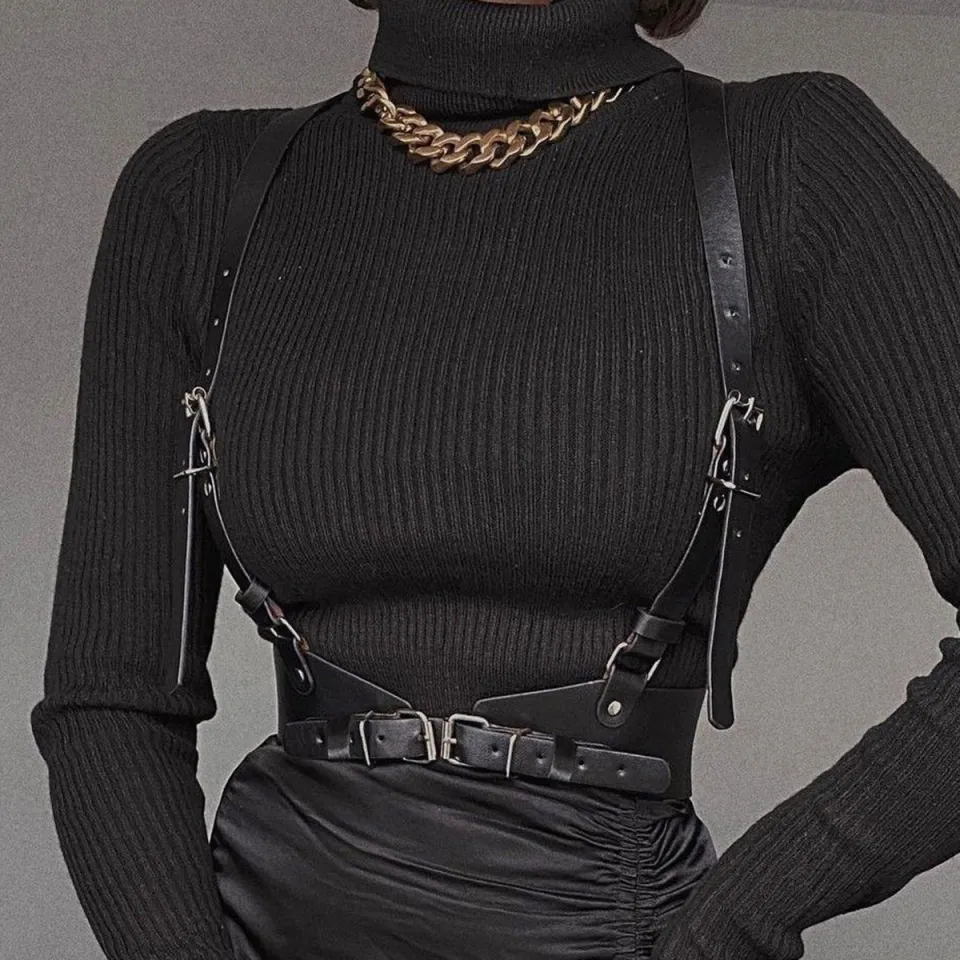 Women Fashion Gothic Clothing Belt Street Style Punk Waistband Lady Punk Faux Leather Belt Metal Waist Chain Gothic Strap  main image 4