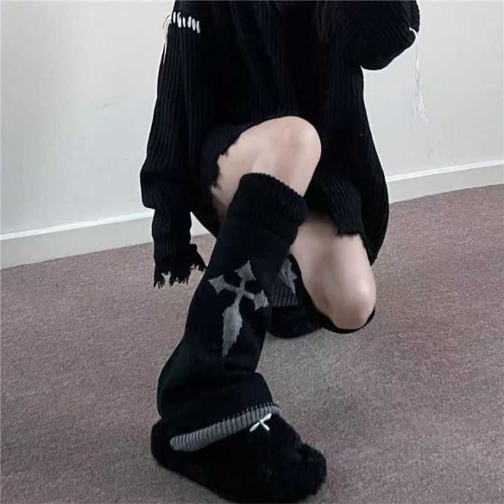 1%20pair%20of%20punk%20cute%20y2k%20reversible%20women's%20calf%20pile%20socks%20for%20autumn%20and%20winter,%20funny%20and%20warm%20wide%20knit%20jk%20leg%20covers%20-%20Image%202