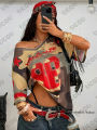 2026 Summer New Retro No.98 Print T-Shirt For Women V-Neck Camouflage Short Sleeve Tees Sports Football Jersey Y2K Oversized Top.
