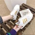 Women White Sneakers Court Point Running Shoes Lace-Up, Vinyl Synthetic Leather, Comfortable, Casual, Free Size, Stylish for College and Outdoor Activities. 