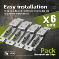 6 PCS Rectangular Car License Plate Spring Loaded Stainless Steel Bracket Cars Frame Holder Clamps Trailer Number Plate Clips. 