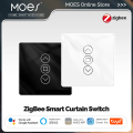 MOES Tuya ZigBee Smart Curtain Switch 2.5D Support RF433 Arc Glass Touch Panel App Remote Control Work With Alexa  Home. 