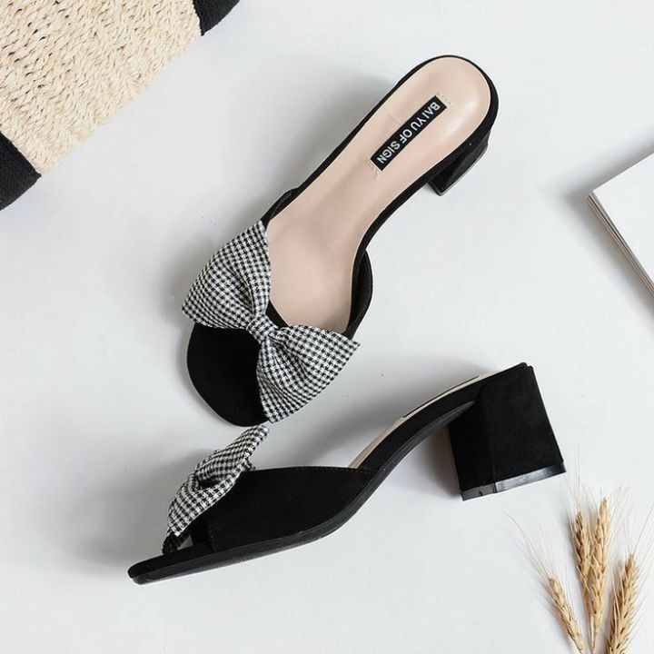 | Women's Floral Print Flat Slides, Elegant Bow Design Square Open Toe Shoes, Casual Summer Slide Sandals woman fashion shoes back and Blue new fashion shoes design
