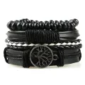 Tree of Life Alloy Accessories Four Combination Set Leather Men's Bracelet Wooden Beads Hand-woven Leather Ornament. 