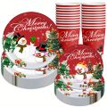 Christmas Party Tableware Set Snowman Themed Paper Plates Cups Holiday Celebration Christmas Decorations Event Party Supplies. 