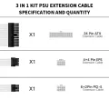 TEUCER 30cm PSU Extension Cable 3 in 1 Kit Motherboard ATX 24Pin GPU PCI-E 6+2Pin 8Pin CPU EPS 4+4Pin 18AWG Power Cord. 
