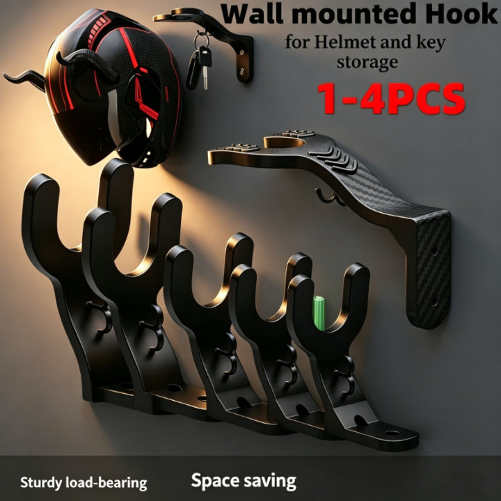 Wall Mount Helmet Hook Rack - Multi-Purpose Holder for Motorcycle Helmet, Kitchen Cabinet, Hats & Keys, Space-Saving Storage