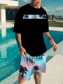 Hawaiian Beach Printed Summer Men's T-shirt Set Sportswear Men's Clothing Short Sleeve Shorts Set Men's T-shirt Set Lightweight. 