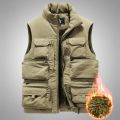 Men's New Keep Warm Fleece Work Sleeveless Jacket Slim Fit Windbreaker Fashion Many Pocket Jacket Men Winter Sleeveless Jackets.