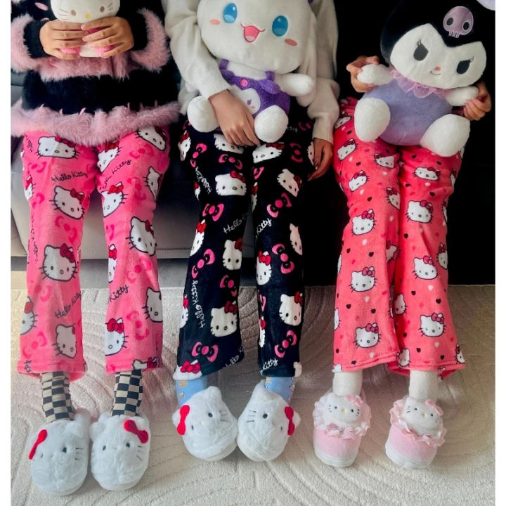 New Hello Kitty Pajamas Pants Anime Women's Pajama Pants Cartoon Couple Home Sleepwear Trousers Leisure Home Clothing