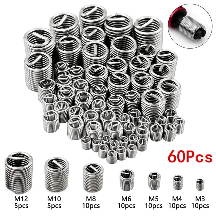 60Pcs Wire Thread Insert M3 M4 M5 M6 M8 M10 M12 Fastening Thread Insert ...