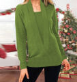 2024 new knitted pure color deep V-neck long-sleeved fake two-piece sweater women's jacket. 