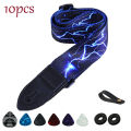 10Pcs Soft Guitar Strap With 3 Pick Holders, Strap Button Headstock Adaptor, 1 Pair Strap Locks and 5 Guitar Picks Set.
