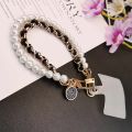 Camellia Pearl Mobile Phone Charm keychain Chain Girl Woman Cell Phone Case Fashion Pendant Key Strap Rope With Universal Clip. 