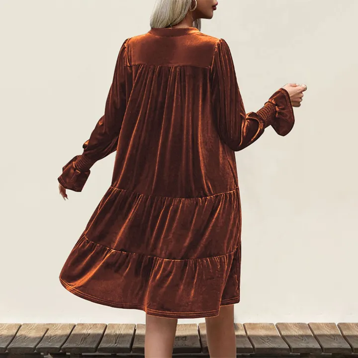 Women%20Elegant%20Velvet%20Dress%20Long%20Sleeve%20Solid%20Loose%20High%20Waist%20V-Neck%20Midi%20Dresses%20Evening%20Party%20Chic%20Lady%20Robe%20Christmas%20Clothes%20-%20Image%205