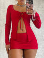 Women's  solid color tubular top, hollow irregular top, low-waisted tight one-step skirt set,fall women clothes. 