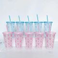 Reusable Plastic Cups With Pink Ribbons, 24 Ounces With Straws And Lids. For Parties, Drinking, Coffee, Weddings, Birthdays.