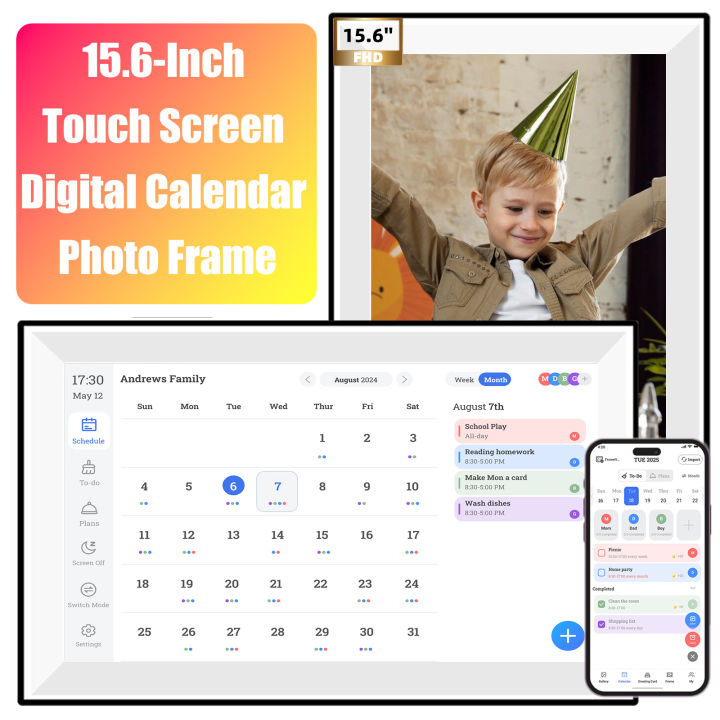 16 Language Touch Screen 15.6inch Calendar Digital Photo Frame Smart ...