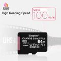 King'ston Canvas Select Plus 64GB microSD Card Class 10 UHS-I speeds up to 100MB/s with Adapter (SDCS2/64GBIN).