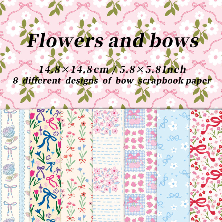 8 Sheets Bow Ribbon and Floral Decorative Craft Paper Folded Flat for ...