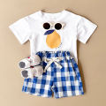 2PCS Summer Baby Boys Girls Clothes Set Lemon Print T-shirt+Checkered Shorts Beach Infant Toddler Outfit Suit 0-3Y. 