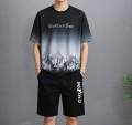 Men's Sets 2025 Summer Fashion T Shirts Casual Polyester Gradient Shorts Set Men's Sporty Two-piece Outfit Basketball Tracksuits. 