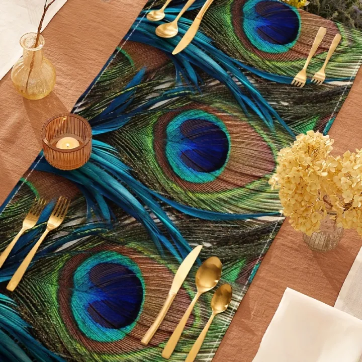 1pc%20Abstract%20Peacock%20Feather%20Linen%20%20Table%20Runner%20%20-%20Kitchen/Dining%20Decor,%20Perfect%20for%20Holiday%20Party%20Table%20Centerpiece%20-%20Image%205