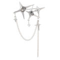 New Four-Pointed Star Pins Brooch Trendy Rhinestone Inlaid Long Chain Stars Tassel Badge Lapel Pin Jewelry Collar Accessory. 