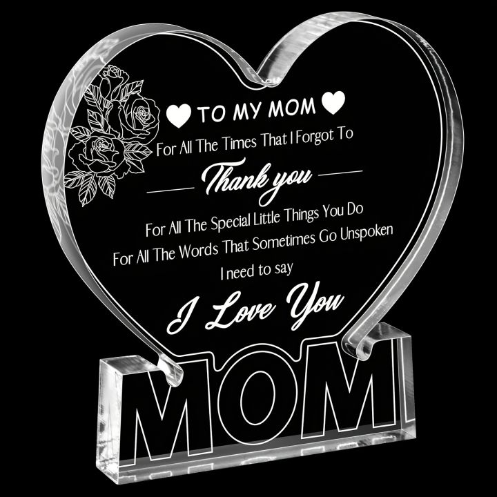 Gifts for Mom Birthday Gifts for Mom from Daughter Son Delicate Rose Acrylic Heart Plaque Mom Present Thanksgiving Christmas