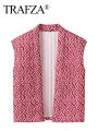 HH Autumn Winter Women Print Waistcoat Loose Casual  V Neck Sleeveless Open Front Vest 2024 Female Fashion Streetwear Top. 