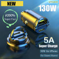 Mini USB C Car Charger 130W Super Fast Charing Metal Adapter PD Type C in Car for Android Phones iPhone iPad.